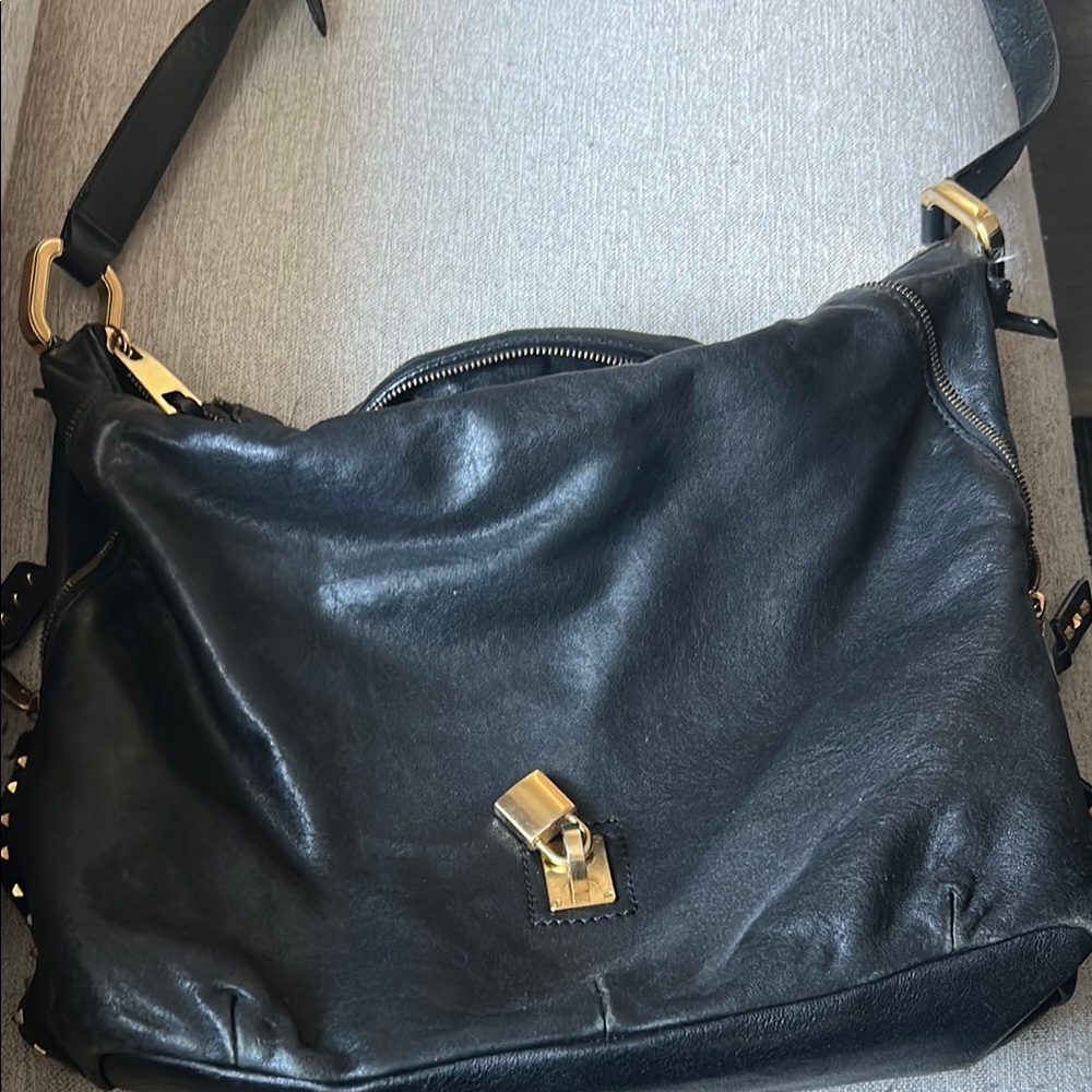 Marc Jacobs Kate - Black Leather Shoulder Bag with Gold Accents